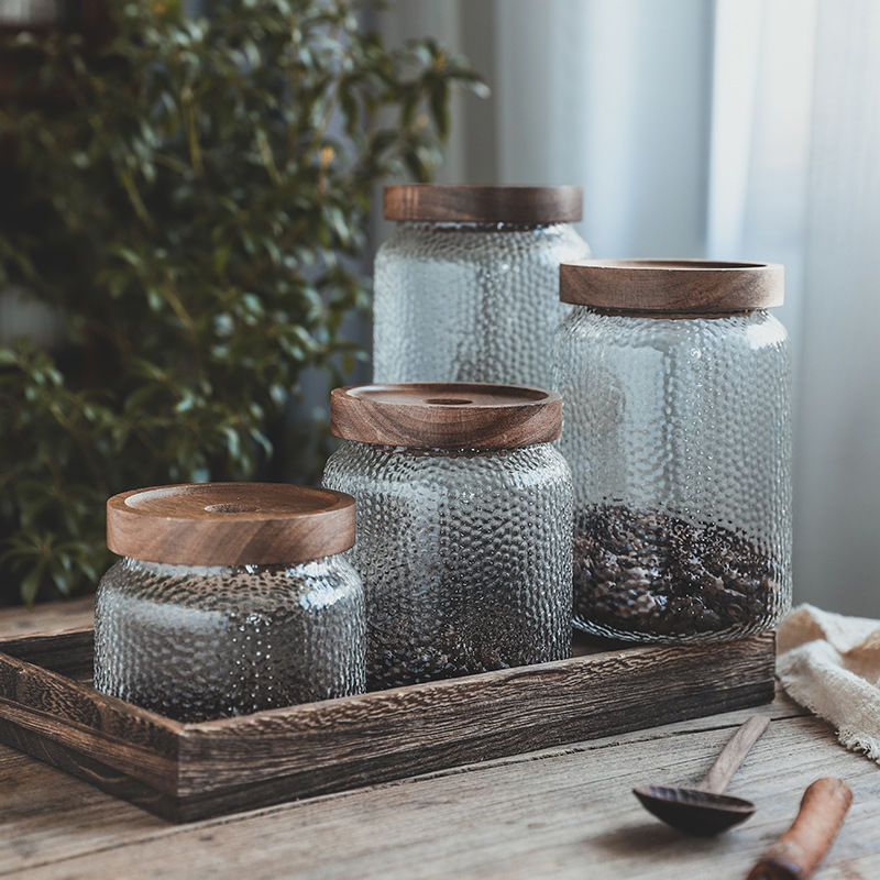 Hammer-grained glass storage jar Kitchen food jar