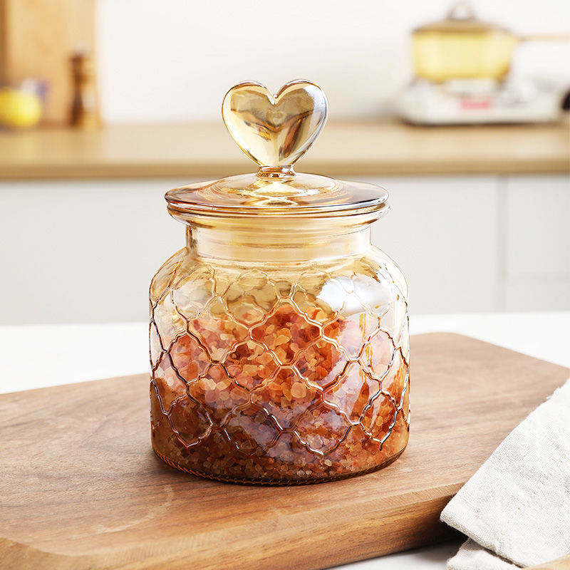 Creative Love outlet glass sealed jar Storage jar Clear amber high appearance