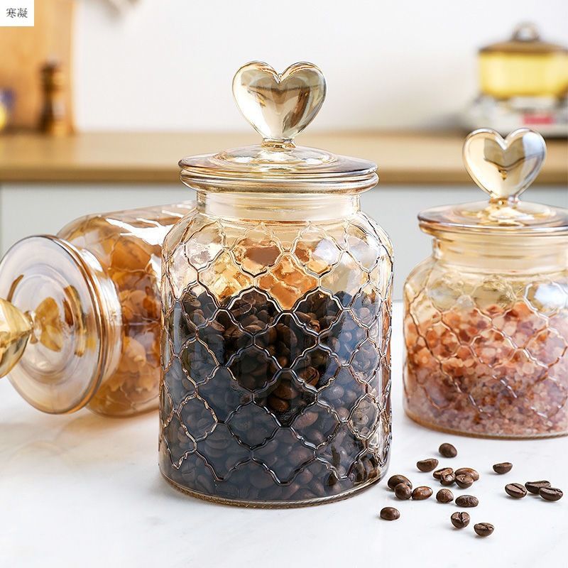 Creative Love outlet glass sealed jar Storage jar Clear amber high appearance
