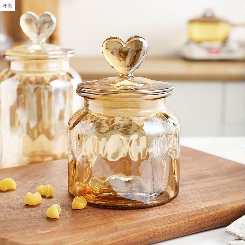 Creative Love outlet glass sealed jar Storage jar Clear amber high appearance